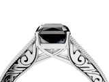 White gold Fancy Black Radiant Cut Cut Pave Band Milgrain Solitaire Ring_4