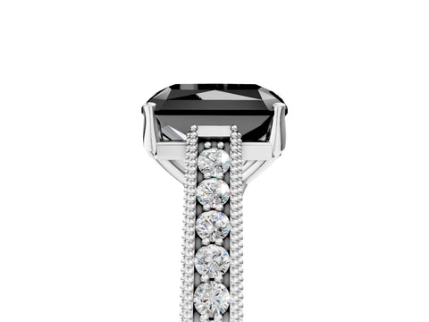 White gold Fancy Black Radiant Cut Cut Pave Band Milgrain Solitaire Ring_5