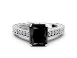 White gold Fancy Black Radiant Cut Cut Pave Band Milgrain Solitaire Ring_6