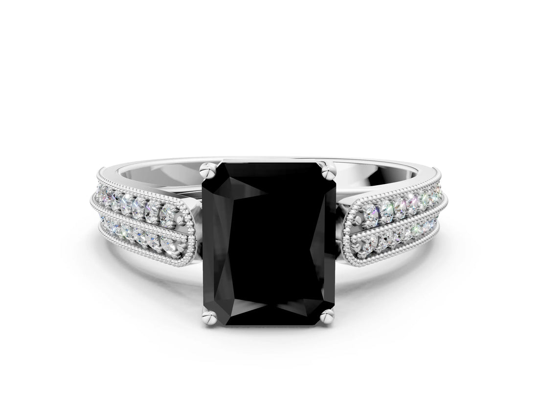 White gold Fancy Black Radiant Cut Cut Pave Split Shank Engagement Ring with Four-Prong Setting_12