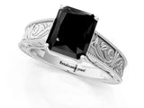 White gold Fancy Black Radiant Cut Cut Solitaire Engraved Band with Four-Prong Setting_1