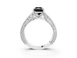 White gold Fancy Black Radiant Cut Cut Solitaire Engraved Band with Four-Prong Setting_3