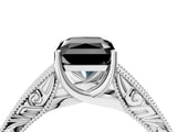 White gold Fancy Black Radiant Cut Cut Solitaire Engraved Band with Four-Prong Setting_4
