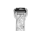 White gold Fancy Black Radiant Cut Cut Solitaire Engraved Band with Four-Prong Setting_5