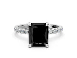 White gold Fancy Black Radiant Cut Diamond Brilliant Solitaire Ring with Pavé Band and Four-Prong Setting_12