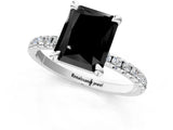 White gold Fancy Black Radiant Cut Diamond Brilliant Solitaire Ring with Pavé Band and Four-Prong Setting_13