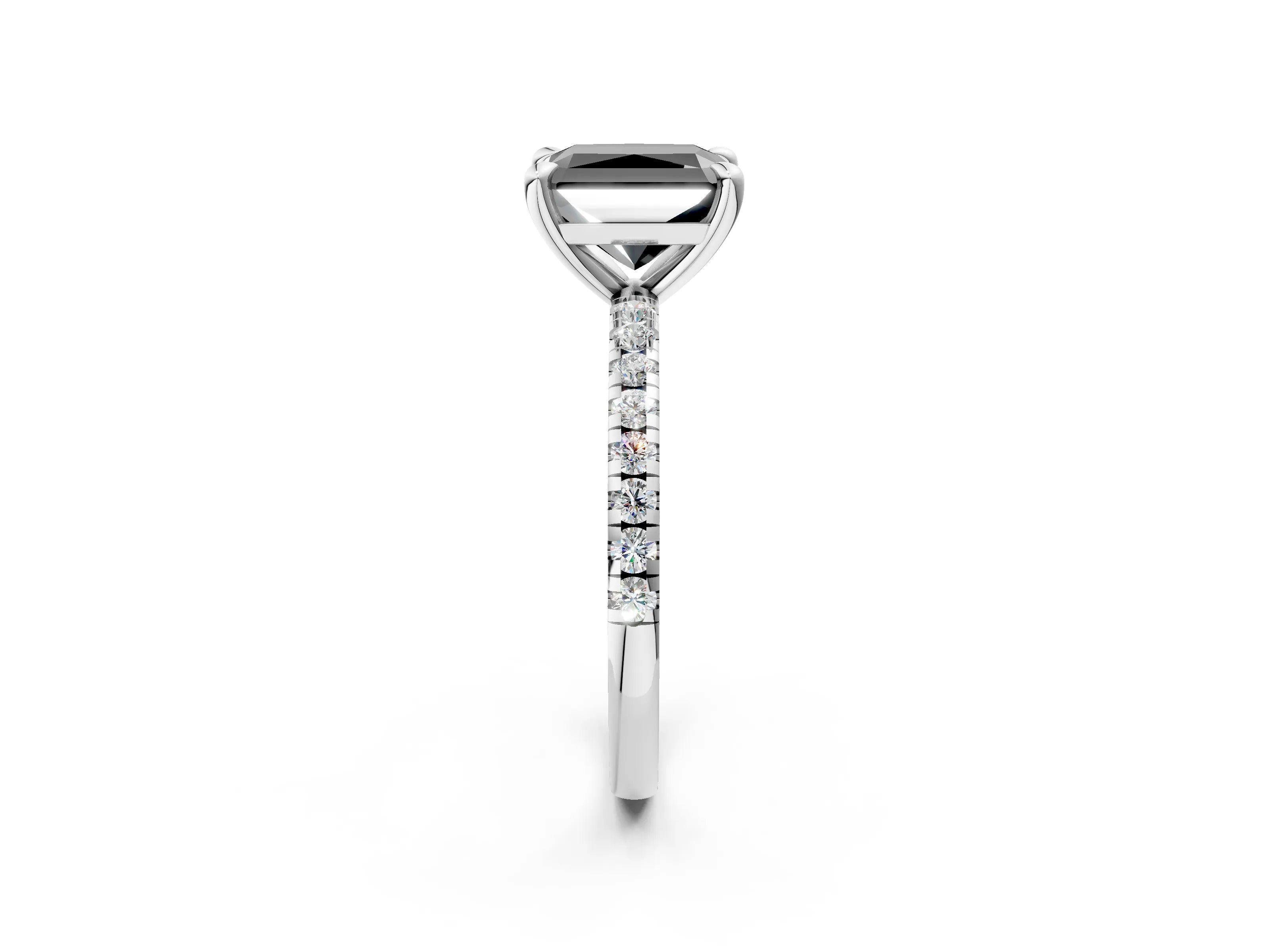 White gold Fancy Black Radiant Cut Diamond Brilliant Solitaire Ring with Pavé Band and Four-Prong Setting_2