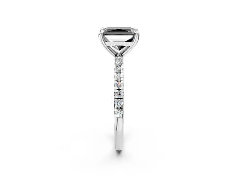 White gold Fancy Black Radiant Cut Diamond Brilliant Solitaire Ring with Pavé Band and Four-Prong Setting_2