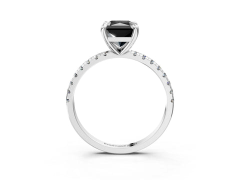 White gold Fancy Black Radiant Cut Diamond Brilliant Solitaire Ring with Pavé Band and Four-Prong Setting_3