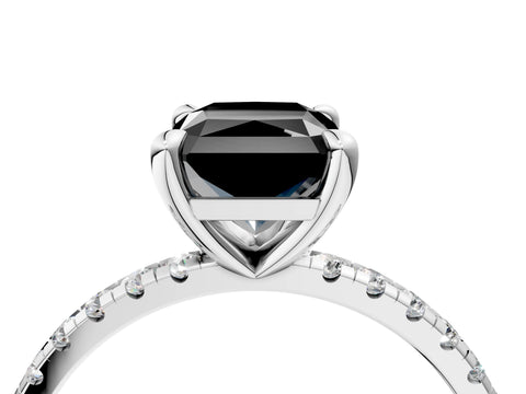 White gold Fancy Black Radiant Cut Diamond Brilliant Solitaire Ring with Pavé Band and Four-Prong Setting_4