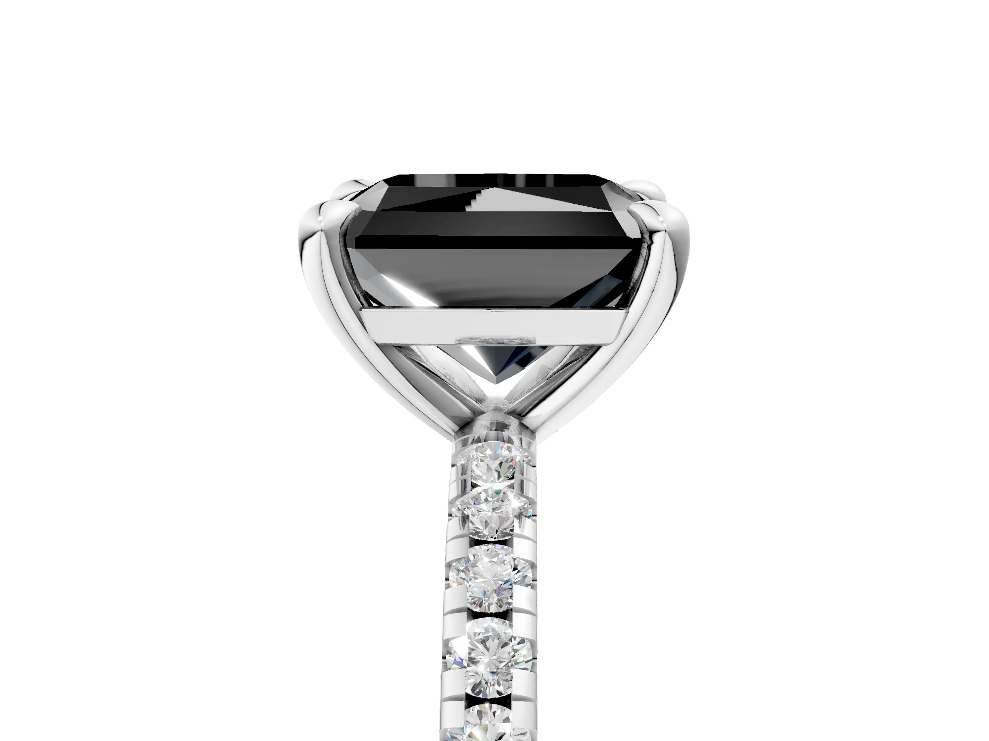 White gold Fancy Black Radiant Cut Diamond Brilliant Solitaire Ring with Pavé Band and Four-Prong Setting_5