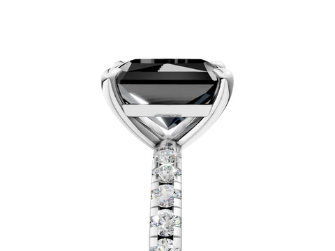 White gold Fancy Black Radiant Cut Diamond Brilliant Solitaire Ring with Pavé Band and Four-Prong Setting_5