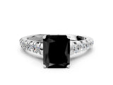 White gold Fancy Black Radiant Cut Diamond Cathedral Solitaire Ring with Round  Pavé Band_36