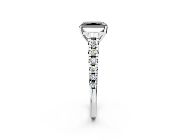 White Gold Radiant Cut Graduated Cathedral Engagement Ring Setting for Black Center