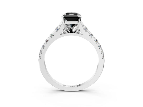 White Gold Radiant Cut Graduated Cathedral Engagement Ring Setting for Black Center