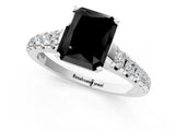 White gold Fancy Black Radiant Cut Diamond Cathedral Solitaire Ring with Round  Pavé Band_47