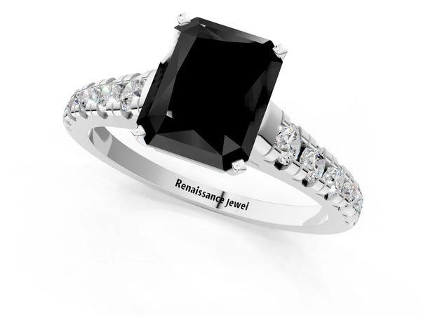 Platinum Radiant Cut Cathedral Engagement Ring Setting for Black Center with Graduated Pave Accents