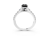 White gold Fancy Black Radiant Cut Diamond Cathedral Solitaire Ring with Round  Pavé Band_49