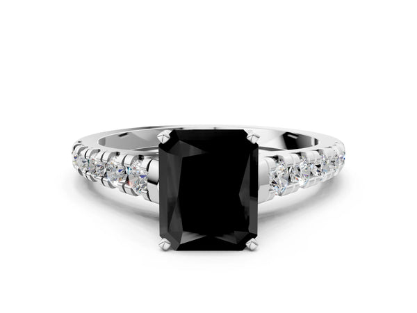 Sterling Silver Radiant Cut Graduated Cathedral Engagement Ring Setting for Black Center
