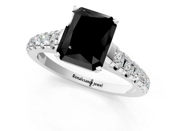 Sterling Silver Radiant Cut Graduated Cathedral Engagement Ring Setting for Black Center
