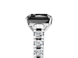 White gold Fancy Black Radiant Cut Diamond Cathedral Solitaire Ring with Round  Pavé Band_65