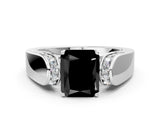 White gold Fancy Black Radiant Cut Diamond Channel Set Solitaire Ring with Four-Prong Setting_12
