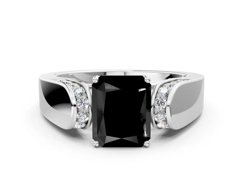 White gold Fancy Black Radiant Cut Diamond Channel Set Solitaire Ring with Four-Prong Setting_12