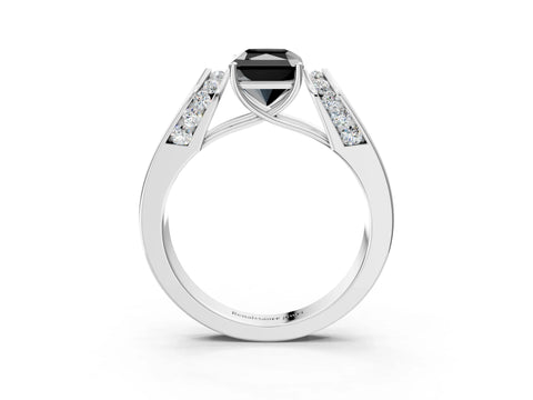 White gold Fancy Black Radiant Cut Diamond Channel Set Solitaire Ring with Four-Prong Setting_15