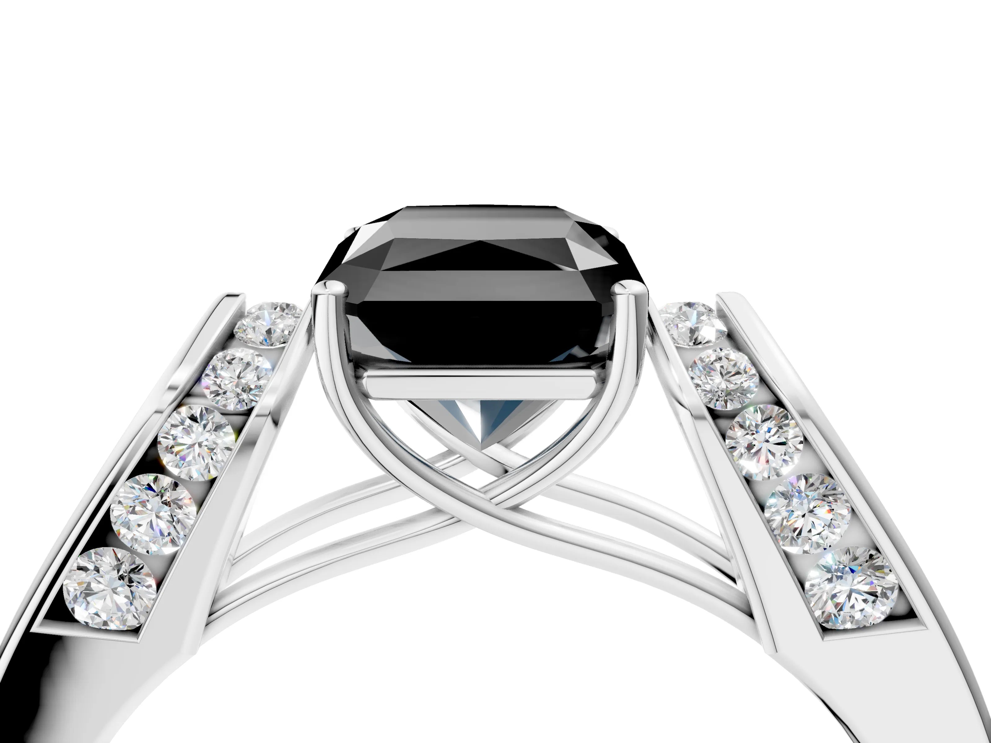 White gold Fancy Black Radiant Cut Diamond Channel Set Solitaire Ring with Four-Prong Setting_16
