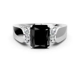 White gold Fancy Black Radiant Cut Diamond Channel Set Solitaire Ring with Four-Prong Setting_1