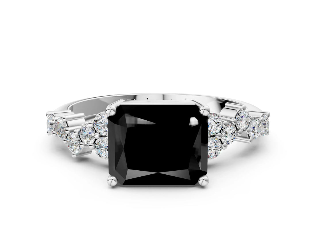 White gold Fancy Black Radiant Cut Diamond Cluster Pavé Band with Four-Prong Setting_36