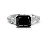 White gold Fancy Black Radiant Cut Diamond Cluster Pavé Band with Four-Prong Setting_3