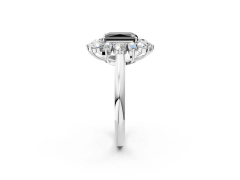 White gold Fancy Black Radiant Cut Diamond Cluster Ring with Round and Baguette Stones, Split Shank Band, Prong Setting_2