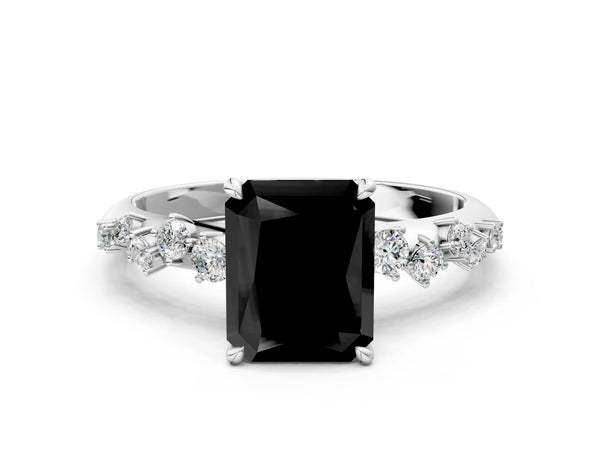 Platinum Radiant Cut Graduated Cluster Engagement Ring Setting for Black Center