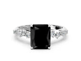 White gold Fancy Black Radiant Cut Diamond Cluster Side Stone Solitaire Ring with Prong Setting_48