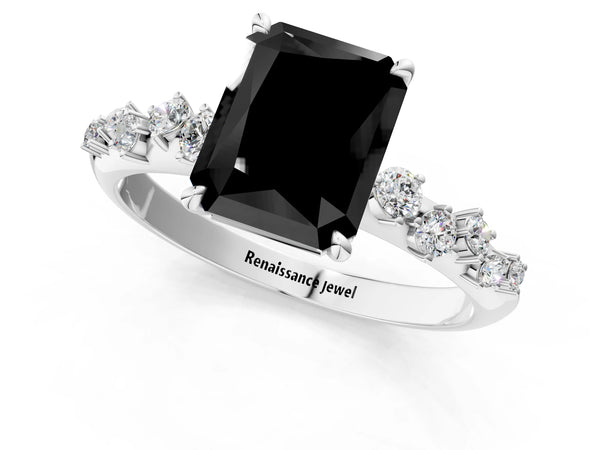Platinum Radiant Cut Graduated Cluster Engagement Ring Setting for Black Center