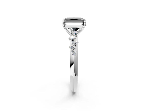 Platinum Radiant Cut Graduated Cluster Engagement Ring Setting for Black Center
