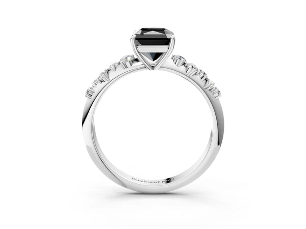 Platinum Radiant Cut Graduated Cluster Engagement Ring Setting for Black Center