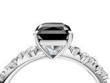 White gold Fancy Black Radiant Cut Diamond Cluster Side Stone Solitaire Ring with Prong Setting_52