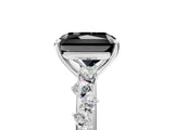 White gold Fancy Black Radiant Cut Diamond Cluster Side Stone Solitaire Ring with Prong Setting_53
