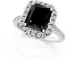 White gold Fancy Black Radiant Cut Diamond Cushion Halo Ring with Pavé Band_13