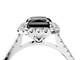 White gold Fancy Black Radiant Cut Diamond Cushion Halo Ring with Pavé Band_16