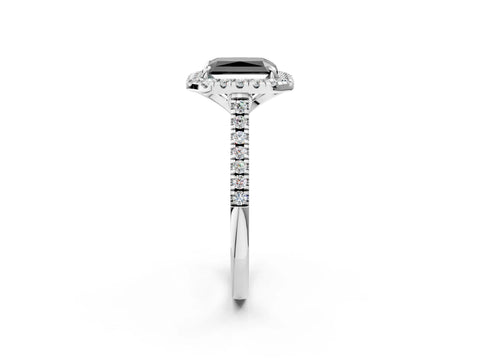White gold Fancy Black Radiant Cut Diamond Cushion Halo Ring with Pavé Band_2