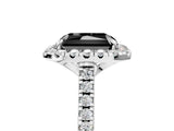 White gold Fancy Black Radiant Cut Diamond Cushion Halo Ring with Pavé Band_5