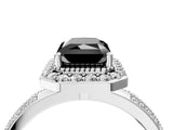 White gold Fancy Black Radiant Cut Diamond Double Halo Ring with Split Shank and Four-Prong Setting_4