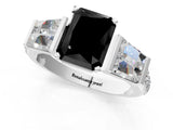 White gold Fancy Black Radiant Cut Diamond Engagement Ring with Baguette Side Stones and Channel Set Band_13