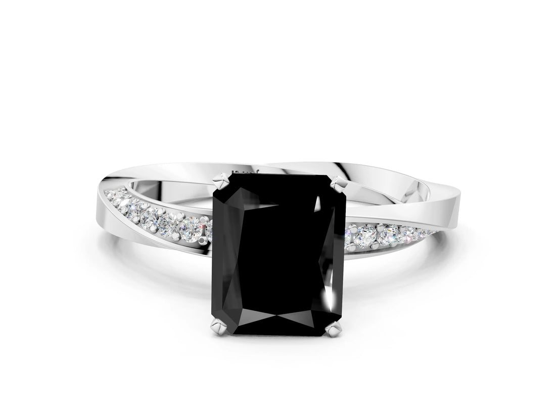 White gold Fancy Black Radiant Cut Diamond Engagement Ring with Side Stone Accents and Four-Prong Setting_24