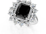 White gold Fancy Black Radiant Cut Diamond Floral Double Halo Engagement Ring with Prong Setting_25
