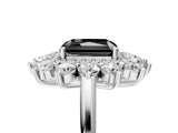 White gold Fancy Black Radiant Cut Diamond Floral Double Halo Engagement Ring with Prong Setting_29