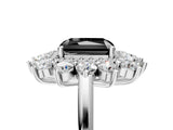 White gold Fancy Black Radiant Cut Diamond Floral Double Halo Engagement Ring with Prong Setting_89